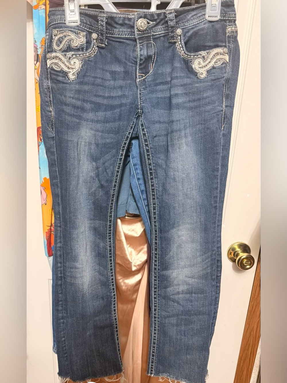 Grace in LA Dark Blue Straight Leg Jeans with Embroidered Pockets